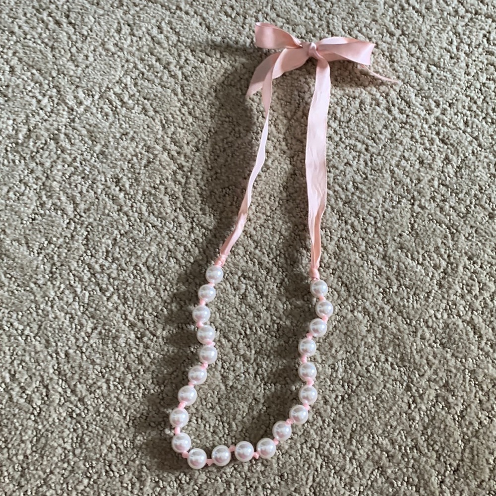 Pink Ribbon Pearl Necklace